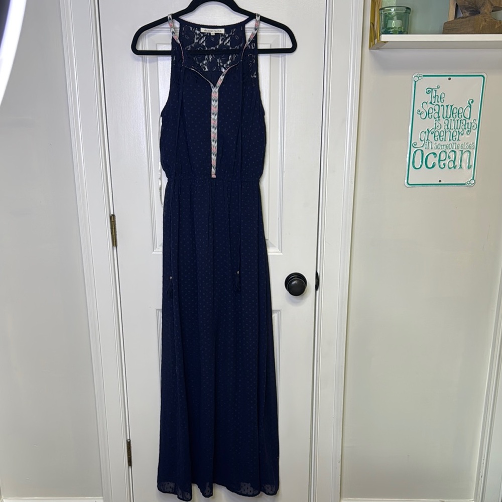 Daniel Rainn Blue Embellished Halter Maxi Gown